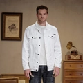Veste en jean blanche classique pour homme avec boutons métalliques et coupe ajustée décontractée - S / Blanc