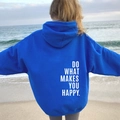 Oversized bright blue hoodie with white 'DO WHAT MAKES YOU HAPPY' back print - Royal Blue (White Logo)