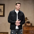 Veste en jean noire classique pour homme avec coupe ajustée et poches de poitrine - S / Noir