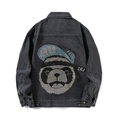 Loose fit washed black denim jacket for men featuring a trendy panda graphic on the back - M / Washed Grey