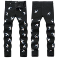 Pantaloni in denim nero slim da uomo con ricamo a rondine colorato e tessuto elasticizzato - EU 34 / Nero con Ricamo a Rondine