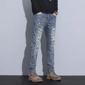 Slim Fit Herrenjeans im Retro-Stil mit Rissen und verwaschenem Blau-Finish für den Alltag - EU 28 / Gewaschenes Blau (SY6531#)