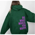 Women's forest green oversized hoodie with pink DO WHAT MAKES YOU HAPPY back print - Dark Green (Plum Logo)