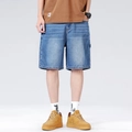 Lockere Herren-Denim-Shorts in mittlerer Waschung mit bequemem Schnitt in Knielänge - M / Mittelblau Gewaschen (TY2501#)