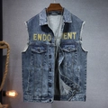 Gilet en jean bleu délavé pour homme avec imprimé endowment et style décontracté - S / Jaune Rétro
