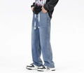 Ruime herenjeans met rechte pijpen in donkerblauwe vintage wassing en trekkoord - S / Lichtblauw