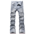 Jeans slim fit azzurri da uomo con stampa a griglia lineare nera dallo stile unico - EU 28 / Azzurro Floreale