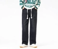 Donkergrijze wide-leg jeans met losse pasvorm, retro wassing en wit trekkoord - S / Zwart en Grijs