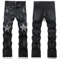 Slim fit black flare jeans with white star patterns and distressed washed denim texture - EU 29 / Washed Black (S3972#)