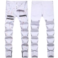 Schmale Herrenjeans in Weiß mit bunten Farbspritzern und dekorativen Reißverschlüssen - EU 28 / Weiß (mit bunten Farbspritzern)