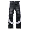 Men's American high street black straight-leg jeans with white side stripe details - EU 38 / Black