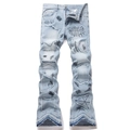 Jeans a zampa da uomo blu chiaro con ricami punk e orlo a taglio vivo ondulato - EU 28 / Azzurro