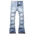 Jeans azzurri da uomo stile high street con strass e taglio dritto effetto impilato - EU 28 / Blu Chiaro (5722#)