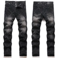 Schmal geschnittene schwarze Jeans mit weißem Kreuz-Perlen-Stick und Waschung - EU 34 / Schwarz