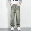 Vintage gewaschene blaue Herrenjeans mit Rautensteppung und lockerem, geradem Beinschnitt - EU 28 / Retro-Waschblau