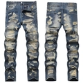 Jeans da uomo vintage con toppe strappate e lavaggio stile street di alta qualità - EU 32 / Blu Scuro Lavato