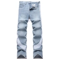Men's light blue wash straight denim jeans featuring white side stripes and curved accents - EU 38 / Blue