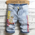 Short en jean bleu clair pour homme avec broderie MAHALO jaune et détails d'ancre marine - EU 28 / Bleu clair
