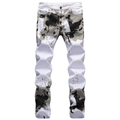 Men's slim fit straight jeans with white camouflage print and classic five-pocket design - EU 28 / White