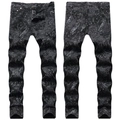 Schmal geschnittene schwarze Herrenjeans mit weißem topografischem Muster und Farbspritzern - EU 38 / Höhenlinien-Karte-Druck (LS5614#)