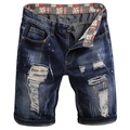 Short en jean bleu foncé délavé avec taches de peinture et détails d'ourlet effiloché - EU 38 / Style Dégradé avec Éclaboussures de Peinture Bleu Foncé (TY787#)