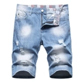 Helle blaue Herren Denim Shorts im Loose Fit mit modischen Rissen und Vintage Waschung - EU 38 / Hellblau