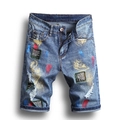 Short en jean bleu foncé pour homme avec effet vieilli et graffitis colorés artistiques - EU 38 / Bleu