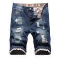 Men's dark blue distressed denim shorts with American flag and bandana patchwork detail - EU 38 / Dark Blue