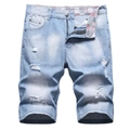 Pantaloncini di jeans azzurri da uomo con dettagli strappati e fodera interna stampata - EU 38 / Stile lavato strappato blu chiaro (807#中裤)