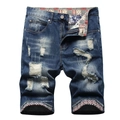 Short en jean homme avec doublure drapeau américain et détails déchirés style urbain - EU 38 / Bleu Foncé (TY780#)