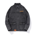 Veste en jean gris foncé délavé avec col classique et boutons métalliques - M / Noir