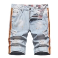 Men's light blue distressed jeans with colorful paint splatters and side stripes - EU 38 / Light Blue Splatter Ripped with Webbing