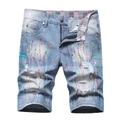 Men's light blue distressed denim shorts with multicolored paint splatters and ripped holes - EU 28 / Light Blue Splatter Paint
