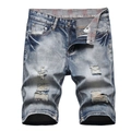 Men's light blue distressed denim shorts with ripped details and a vintage street style finish - EU 38 / Light Blue (810#)