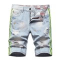 Pantalones cortos vaqueros rotos para hombre con manchas de pintura y cinta lateral - EU 38 / Azul Claro Salpicaduras