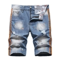 Pantaloncini di jeans uomo azzurri con macchie di vernice e bande laterali colorate - EU 28