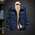 Men's navy corduroy jacket with thick fleece lining and classic button-down collar - M / Royal Blue
