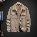 Men's khaki corduroy fleece jacket with lapel collar and casual slim fit design - XL / Khaki