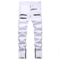 Men's slim fit white stretch jeans with biker style zippers and decorative metal hardware - EU 40 / White (1162#)