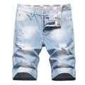 Men's light blue distressed denim shorts with ripped details and a vintage street style - EU 42 / Light Blue Distressed (806#)