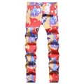Slim fit men's denim jeans with vibrant artistic graffiti paint and colorful tie-dye patterns - EU 38 / Abstract Multicolor Style (1167#)