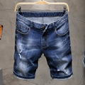Herren Denim-Shorts mit Stickerei, Used-Look-Waschung und fixiertem Umschlag am Saum - EU 28 / Indigo