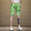 Grüne Tie-Dye Denim Shorts für Herren mit Streetstyle Buchstabendruck und schmalem Schnitt - EU 38 / Grün (L9303#)