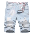 Herren Jeans-Shorts in Hellblau mit Destroyed-Effekt und Farbspritzern Design - EU 30 / Hellblau