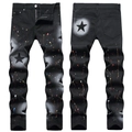 Schwarze Herrenjeans mit bunten Farbspritzern und aufgesprühten Sternmustern im Slim Fit - EU 38 / 1315# (Schwarz mit bunten Farbspritzern)