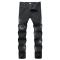 Zwarte slim denim herenbroek met witte verloopsterrenprint en comfortabele stretchstof - EU 38 / Zwart (1327#)
