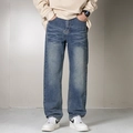 Vaqueros rectos para hombre en lavado azul clásico con bigotes y efecto vintage - EU 34 / Vaqueros rectos lavados con efecto de bigotes (TY361#)