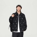 Heren denim jas in zwart met witte all-over kunstprint en casual straatstijl pasvorm - M / Zwart