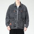 Veste en jean gris délavé pour homme avec poches à rabat et col à revers - S / Gris