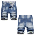 Pantaloncini di jeans retrò blu da uomo con strappi e fodera dell'orlo con motivi trendy - EU 38 / Blu Lavato (662#)